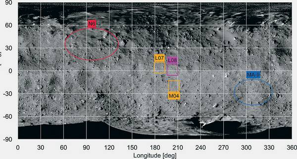 Участки на поверхности астероида Рюгу, которые были выбраны для посадки зондов 036_rusrep_25-2.jpg hayabusa2.jaxa.jp