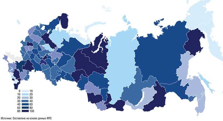  Доля объема товаров из планов мероприятий РФ по импортозамещению в белорусском импорте субъектов РФ в 2019 — 2021 годах (без учета новых  субъектов РФ, вошедших в состав России в 2022 году), %
