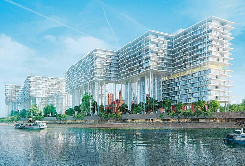  Комплекс «Бадаевский» — необычный для Москвы проект: восьмиэтажное здание, спроектированное швейцарским бюро Herzog & de Meuron, будет «висеть» в воздухе  на высоте 35 метров на тонких ножках-колоннах