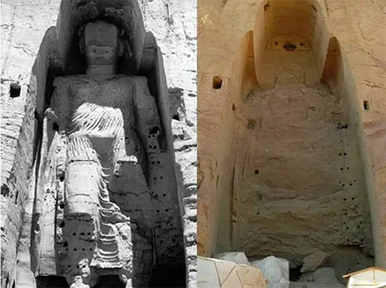  Один из самых масштабных памятников древнего зодчества — изваяния Будды в Бамианской долине  Афганистана — безвозвратно уничтожен талибами