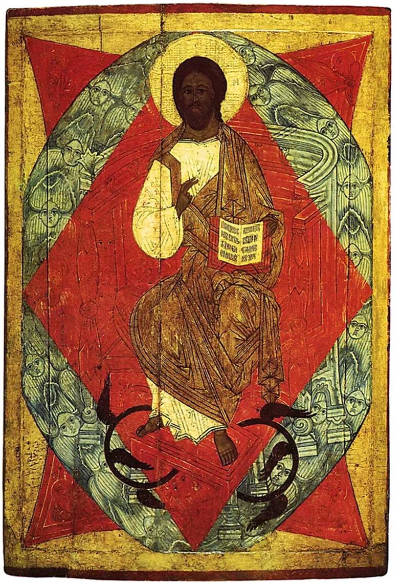  Дионисий, «Спас в Силах», XV век. Написана для деисусного чина иконостаса  Троицкого собора Павло-Обнорского монастыря