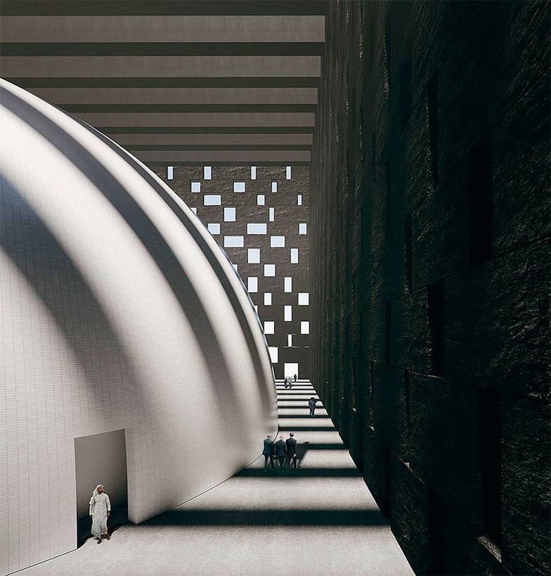 АРХИВ ПРЕСС-СЛУЖБЫ Молельный зал планируется построить их светоотражающего материала, сквозь просветы в черном кубе белая полусфера будет видна в любое время суток