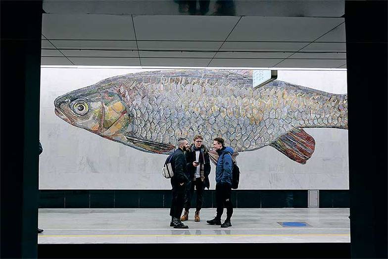 СЕРГЕЙ БОБЫЛЕВ/ТАСС Станция метро «Нагатинский затон» с мозаичными панно 12 видов речной фауны