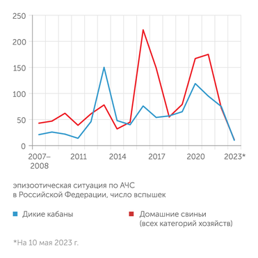 Россельхознадзор Вспышки АЧС среди диких кабанов коррелируют с заражаемостью одомашнененых свиней, число вспышек