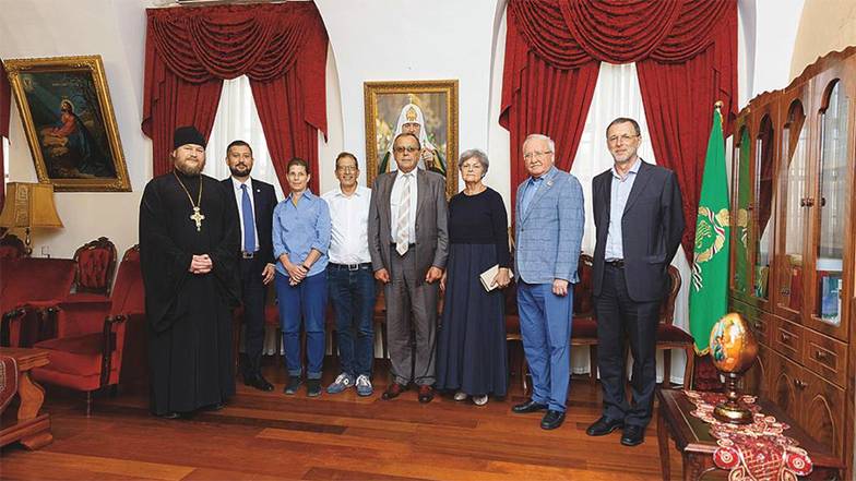  В день торжественной церемонии открытия табличек на русском языке на зданиях Троицкого собора, РДМ и Русской больницы 5 сентября 2023 года. Приём в Русской духовной миссии в Иерусалиме