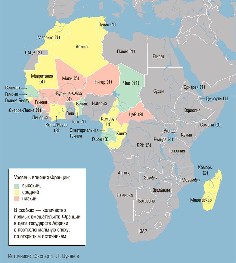  Уровень влияния Франции в Африке