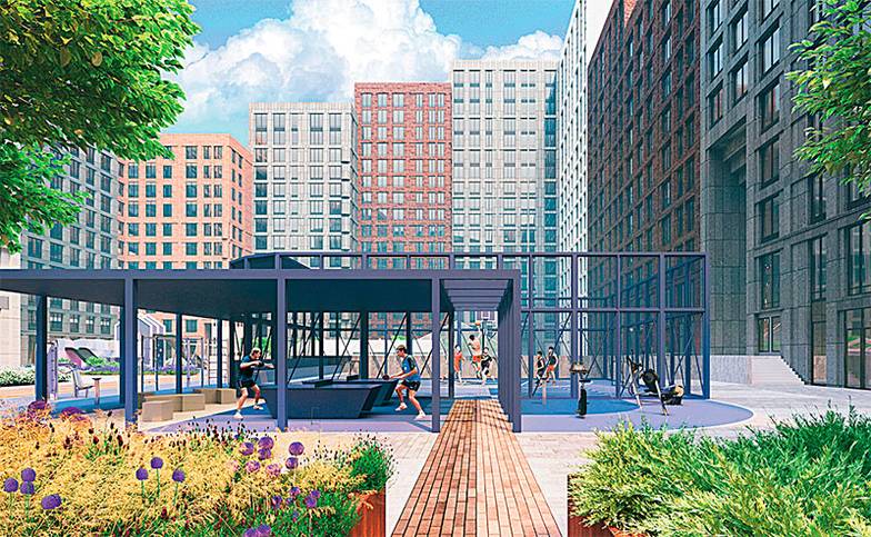  Событийная площадка во дворе нового ЖК в Басманном районе Москвы