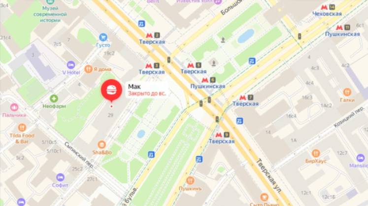 Бывшие точки McDonald’s на картах «Яндекса» получили обозначение «Мак»